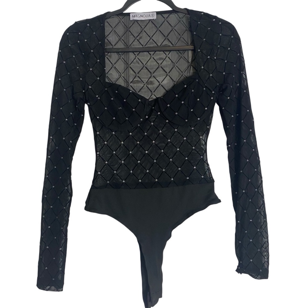 Y2K Sheer Glitter Mesh Bodysuit Night Out Festival